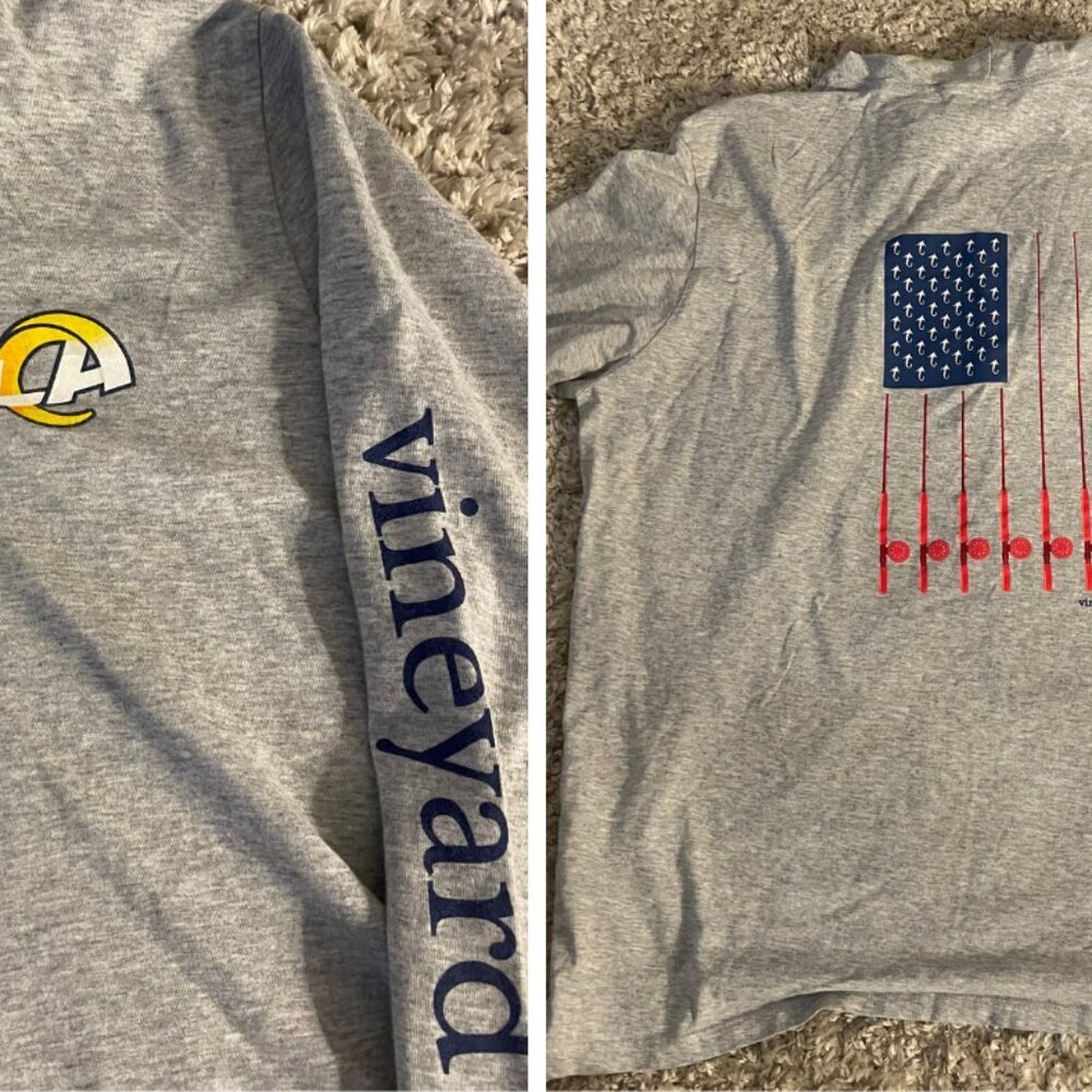 Vineyard Vines x LA Rams XL Heather Gray Long Sleeve Tee NFL Logo Sleeve Print - Picture 6 of 6